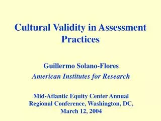 Cultural Validity in Assessment Practices