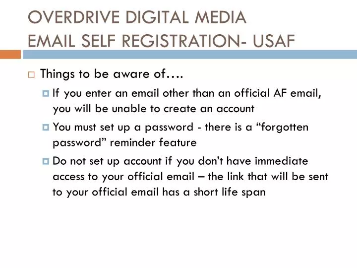 overdrive digital media email self registration usaf