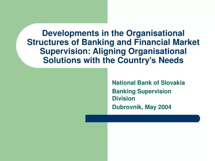 national bank of slovakia banking supervision division dubrovnik may 2004
