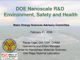 DOE Nanoscale R&amp;D Environment, Safety and Health