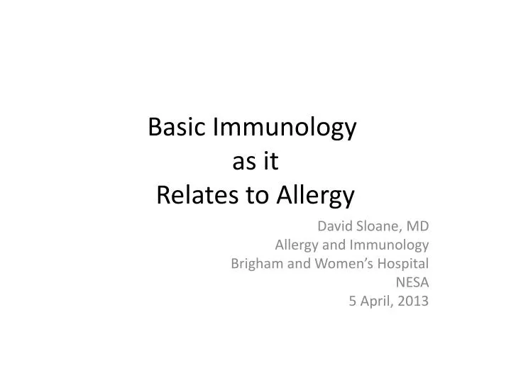 basic immunology as it relates to allergy