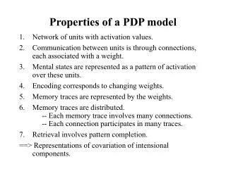 Properties of a PDP model