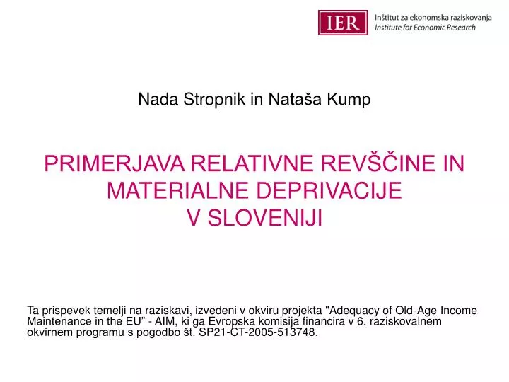 nada stropnik in nata a kump primerjava relativne rev ine in materialne deprivacije v sloveniji