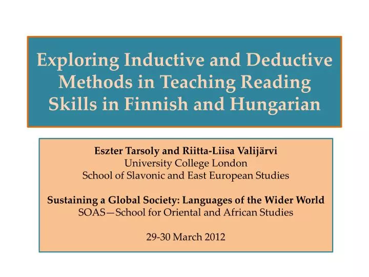 exploring inductive a nd deductive methods i n teaching reading skills i n finnish a nd hungarian