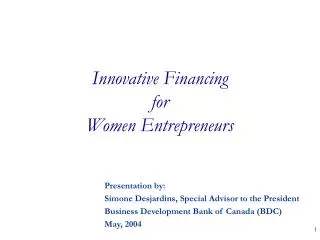 Innovative Financing for Women Entrepreneurs