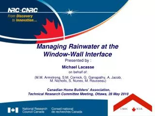 Managing Rainwater at the Window-Wall Interface