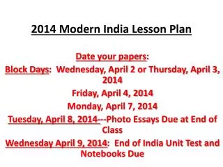 2014 Modern India Lesson Plan