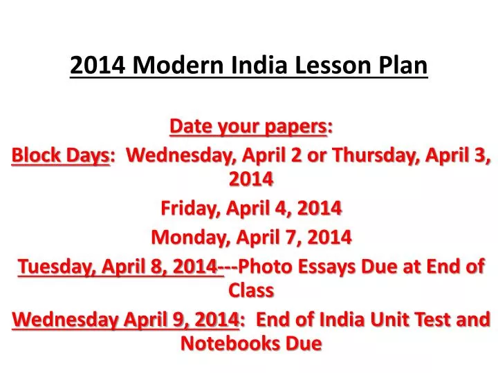 2014 modern india lesson plan