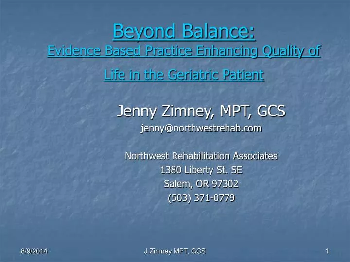 beyond balance evidence based practice enhancing quality of life in the geriatric patient