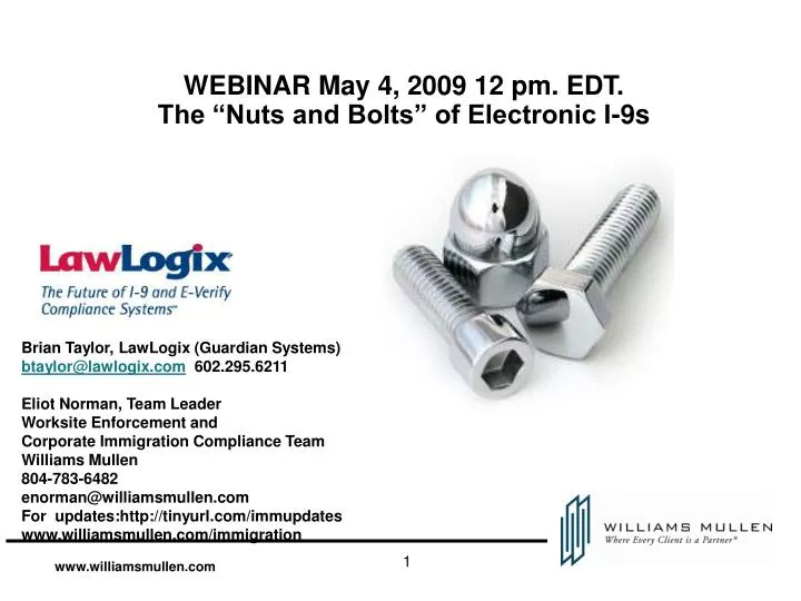 webinar may 4 2009 12 pm edt the nuts and bolts of electronic i 9s