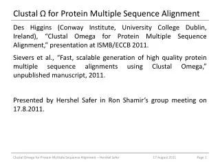 Clustal ? for Protein Multiple Sequence Alignment