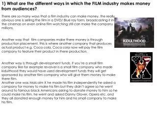 1) What are the different ways in which the FILM industry makes money from audiences?