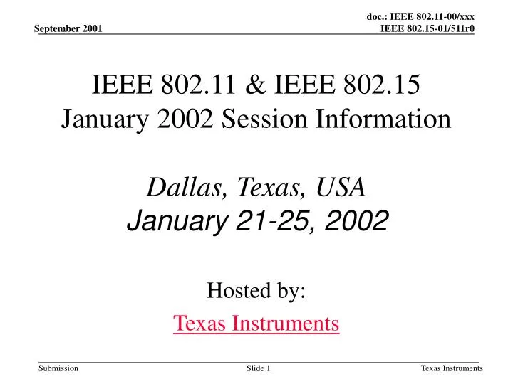 ieee 802 11 ieee 802 15 january 2002 session information dallas texas usa january 21 25 2002