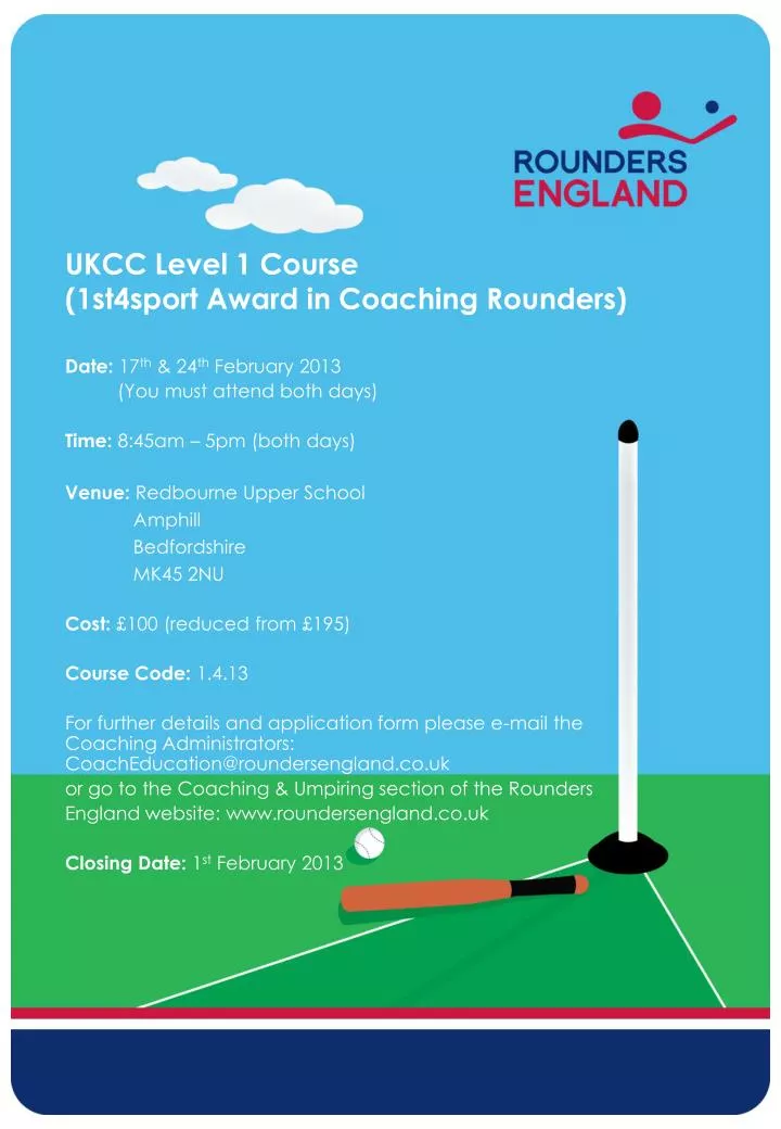 ukcc level 1 course 1st4sport award in coaching rounders