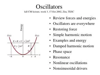 Oscillators fall CM lecture, week 3, 17.Oct.2002, Zita, TESC