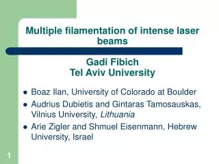 Multiple filamentation of intense laser beams Gadi Fibich Tel Aviv University