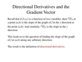 Directional Derivatives and the Gradient Vector
