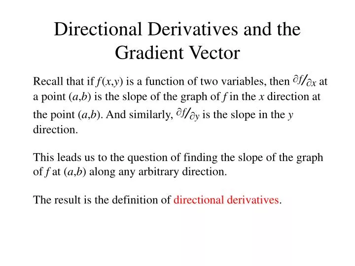 directional derivatives and the gradient vector