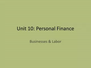 Unit 10: Personal Finance