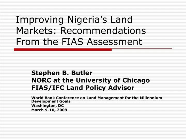 improving nigeria s land markets recommendations from the fias assessment