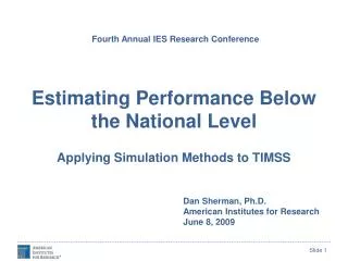Estimating Performance Below the National Level