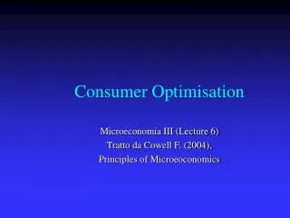 Consumer Optimisation