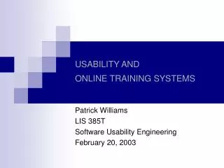 USABILITY AND ONLINE TRAINING SYSTEMS