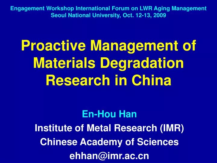 proactive management of materials degradation research in china