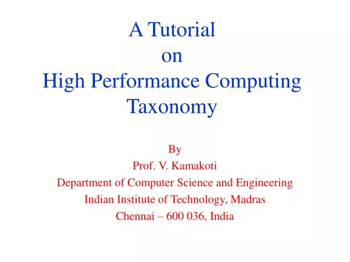 a tutorial on high performance computing taxonomy