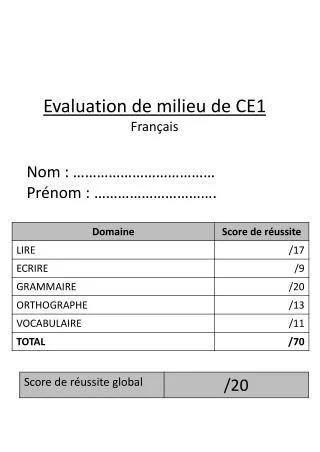 evaluation de milieu de ce1 fran ais