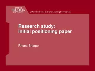 Research study: initial positioning paper