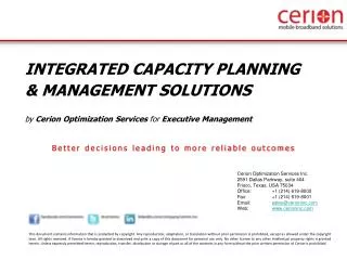INTEGRATED CAPACITY PLANNING &amp; MANAGEMENT SOLUTIONS