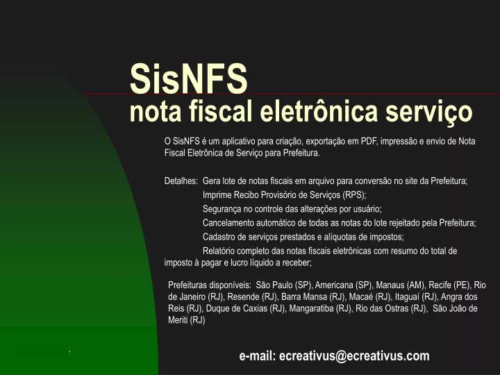 sisnfs nota fiscal eletr nica servi o