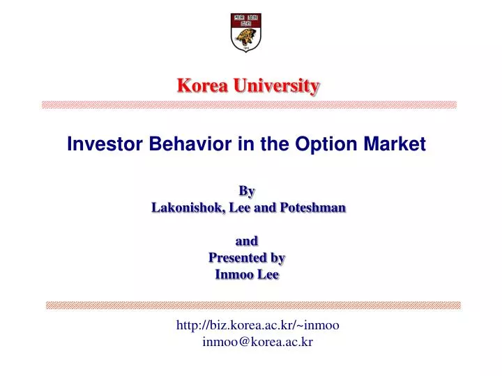 investor behavior in the option market by lakonishok lee and poteshman and presented by inmoo lee