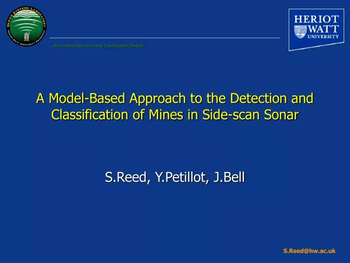 a model based approach to the detection and classification of mines in side scan sonar