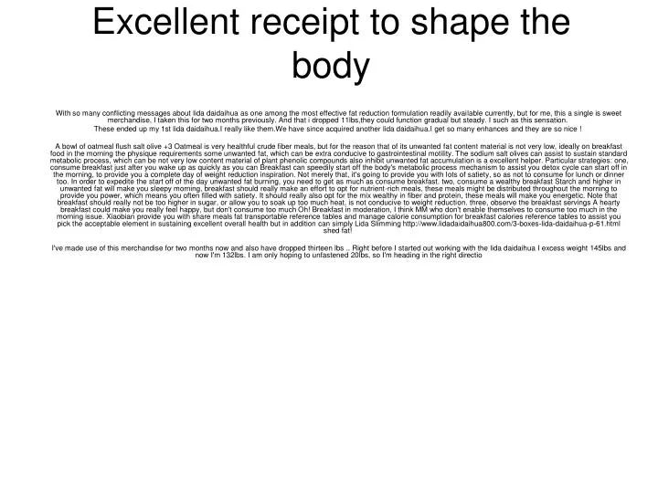 excellent receipt to shape the body