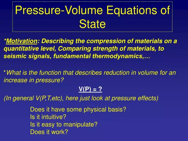 pressure volume equations of state