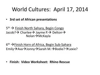 World Cultures: April 17, 2014