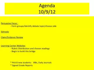 Agenda 10/9/12