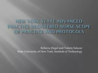 New York State Advanced Practice Registered Nurse Scope of Practice and Protocols