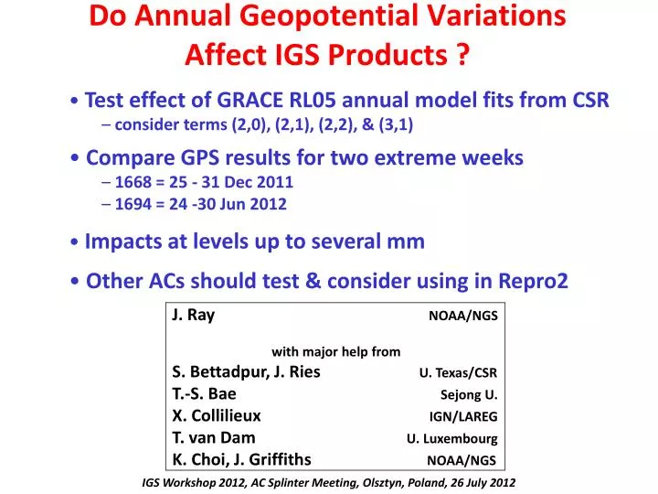 do annual geopotential variations affect igs products