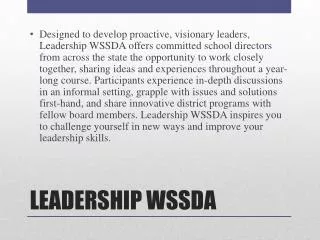 LEADERSHIP WSSDA