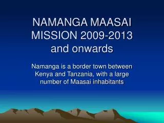 NAMANGA MAASAI MISSION 2009-2013 and onwards