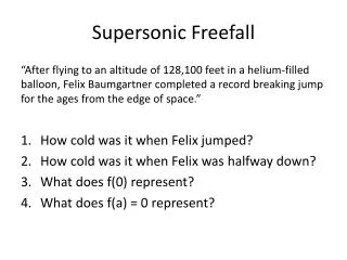 Supersonic Freefall