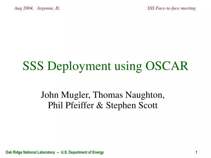 sss deployment using oscar