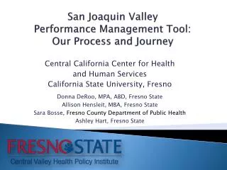 San Joaquin Valley Performance Management Tool: Our Process and Journey