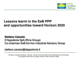Lessons learnt in the EeB PPP and opportunities toward Horizon 2020