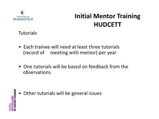 Initial Mentor Training HUDCETT