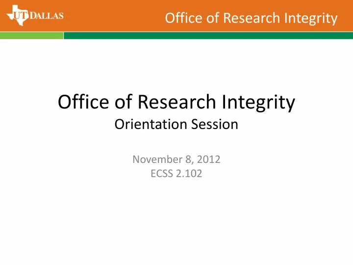 office of research integrity orientation session