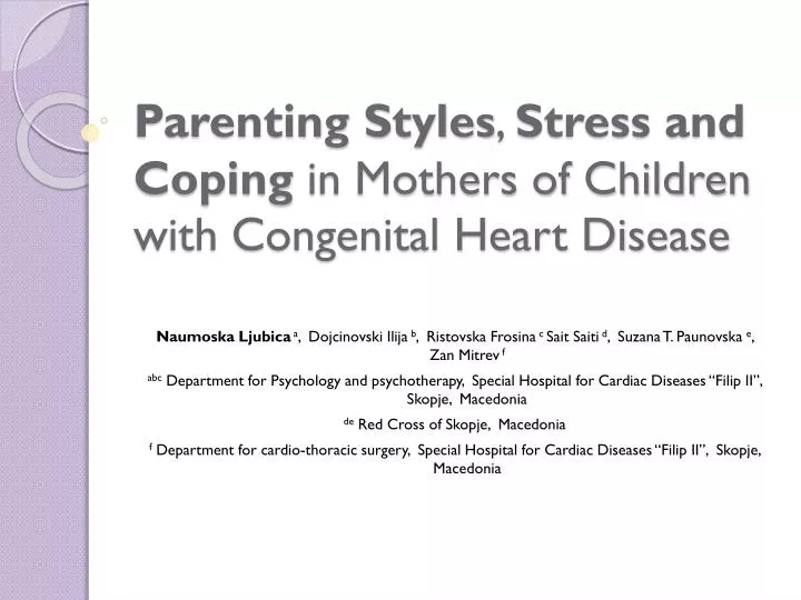 parenting styles stress and coping in mothers of children with congenital heart disease